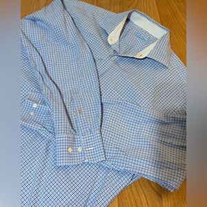 J. McLaughlin Shirt Mens Large Blue Gingham Modern Fit Cotton Button Down